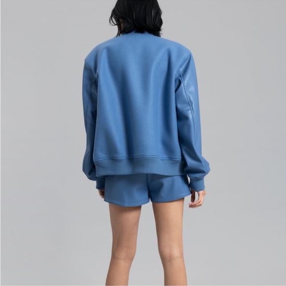 EUC THE FRANKIE SHOP BLUE SOPHIA VARSITY BOMBER JACKET - Picture 2 of 4